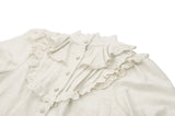 Vintage-Inspired Cotton-Linen Blouse with Sculpted Mushroom Buttons IW125