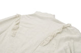 Vintage-Inspired Cotton-Linen Blouse with Sculpted Mushroom Buttons IW125
