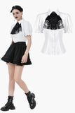 Gothic White Blouse with Lace Cravat & Jewel Brooch IW129