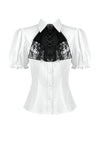Gothic White Blouse with Lace Cravat & Jewel Brooch IW129