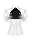 Gothic White Blouse with Lace Cravat & Jewel Brooch IW129
