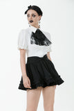 Gothic White Blouse with Lace Cravat & Jewel Brooch IW129
