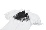 Gothic White Blouse with Lace Cravat & Jewel Brooch IW129