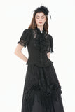 Vintage Lolita Blouse with Pinstripe Texture, Guipure Lace and Detachable Cameo Bow IW146BK