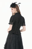 Vintage Lolita Blouse with Pinstripe Texture, Guipure Lace and Detachable Cameo Bow IW146BK