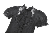 Vintage Lolita Blouse with Pinstripe Texture, Guipure Lace and Detachable Cameo Bow IW146BK