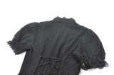 Vintage Lolita Blouse with Pinstripe Texture, Guipure Lace and Detachable Cameo Bow IW146BK