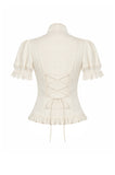 Daylight Verse - Retro Victorian Lace Patchwork Puff Sleeve Slim Blouse IW146WH