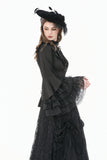 Victorian Gothic Blouse with Ruffled Collar and Layered Lace Bell Sleeves IW147