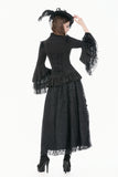 Victorian Gothic Blouse with Ruffled Collar and Layered Lace Bell Sleeves IW147