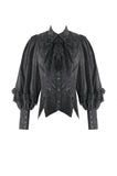 Gothic Victorian Blouse with Rose Jacquard and Ruffled Lace Jabot IW148