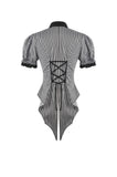 Goth Academy Style Striped Bat Collar Spiderweb Swish Tail Blouse IW149