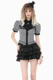 Goth Academy Style Striped Bat Collar Spiderweb Swish Tail Blouse IW149