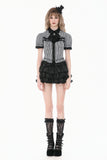 Goth Academy Style Striped Bat Collar Spiderweb Swish Tail Blouse IW149