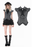 Gothic Striped blouse with Crow Emblem, Ruffled Wing Sleeves and Victorian Swallowtail Hem IW152
