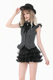Gothic Striped blouse with Crow Emblem, Ruffled Wing Sleeves and Victorian Swallowtail Hem IW152