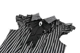 Gothic Striped blouse with Crow Emblem, Ruffled Wing Sleeves and Victorian Swallowtail Hem IW152