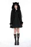 Black lolita cat ear double-breasted woolen long coat JW257