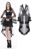 Gothic Retro Sheer Lace Patchwork Deep-V Flare Sleeve Duster JW301