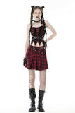 Punk red plaid pleated skirt KW277