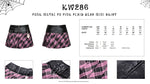 Punk metal PU pink plaid bear mini skirt  KW286