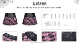 Punk metal PU pink plaid bear mini skirt  KW286