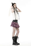 Punk metal PU pink plaid bear mini skirt  KW286