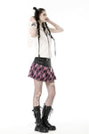 Punk metal PU pink plaid bear mini skirt  KW286