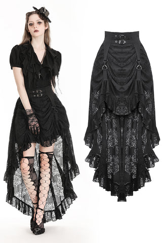 Gothic princess black lace hi-low skirt KW343