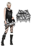 Punk Black and White Checkered Asymmetrical Messy Net Skirt KW373