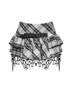 Punk Black and White Checkered Asymmetrical Messy Net Skirt KW373