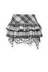 Punk Black and White Checkered Asymmetrical Messy Net Skirt KW373