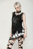 Punk Black and White Checkered Asymmetrical Messy Net Skirt KW373