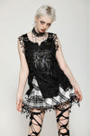Punk Black and White Checkered Asymmetrical Messy Net Skirt KW373