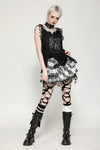 Punk Black and White Checkered Asymmetrical Messy Net Skirt KW373