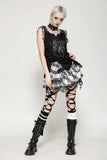 Punk Black and White Checkered Asymmetrical Messy Net Skirt KW373