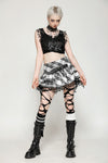Punk Black and White Checkered Asymmetrical Messy Net Skirt KW373
