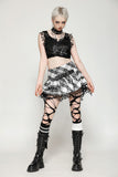 Punk Black and White Checkered Asymmetrical Messy Net Skirt KW373