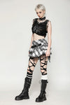 Punk Black and White Checkered Asymmetrical Messy Net Skirt KW373
