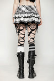 Punk Black and White Checkered Asymmetrical Messy Net Skirt KW373