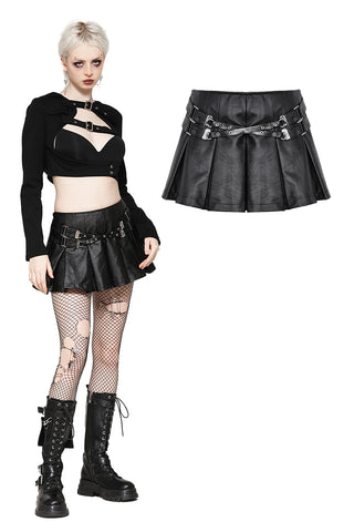 Punk Sassy Girl black PU leather low-waisted skirt KW375