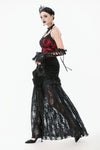 Gothic Velvet & Sheer Lace Paneled Long Skirt KW383