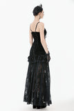 Gothic Velvet & Sheer Lace Paneled Long Skirt KW383