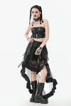 Metal Studded Punk Skirt with Mesh Tail and Pockets KW385