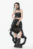 Metal Studded Punk Skirt with Mesh Tail and Pockets KW385