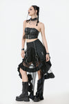 Metal Studded Punk Skirt with Mesh Tail and Pockets KW385
