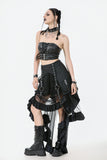 Metal Studded Punk Skirt with Mesh Tail and Pockets KW385