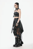 Metal Studded Punk Skirt with Mesh Tail and Pockets KW385