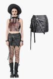 Battle-Ready Punk Skirt with Grommet Straps and Star Charm KW387