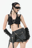Battle-Ready Punk Skirt with Grommet Straps and Star Charm KW387